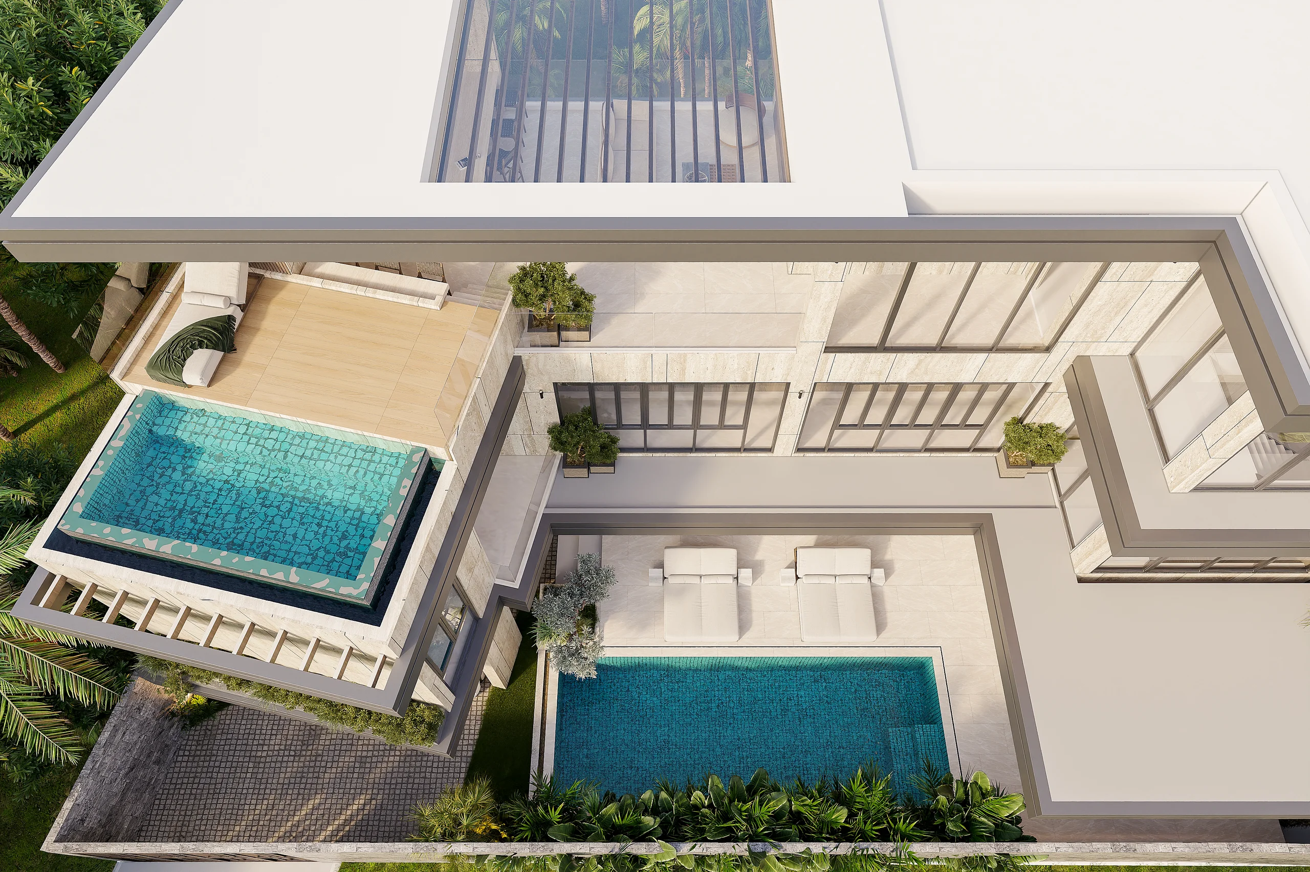 Villa Costera Wongamat rooftop and ground pools aerial