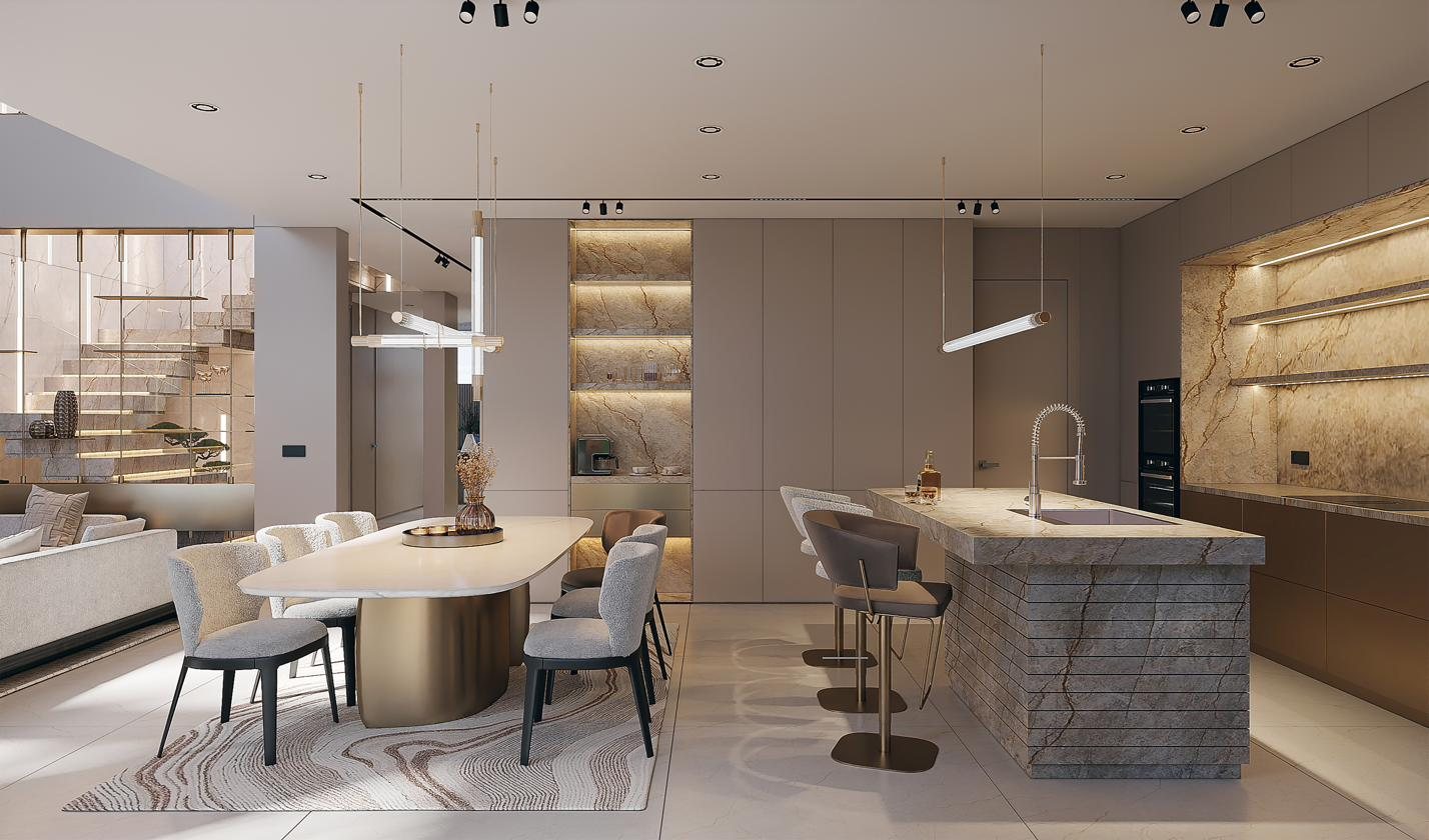 Villa Solara kitchen with sintered stone island